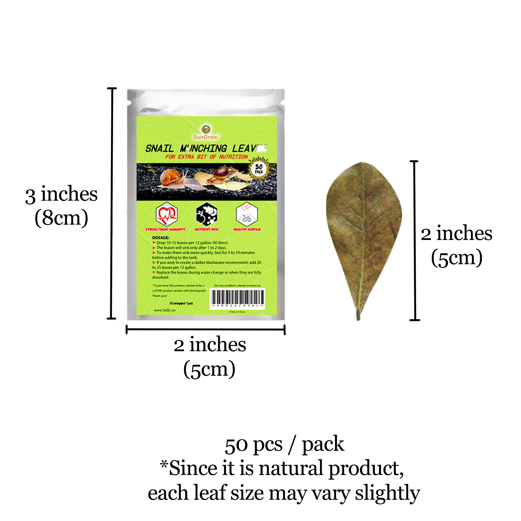SunGrow hojas Catappa de 5 cm, ideal para tanques nano.