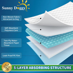 Sunny Doggy Pee Pad, superficie diamante guía líquidos para reducir derrames.