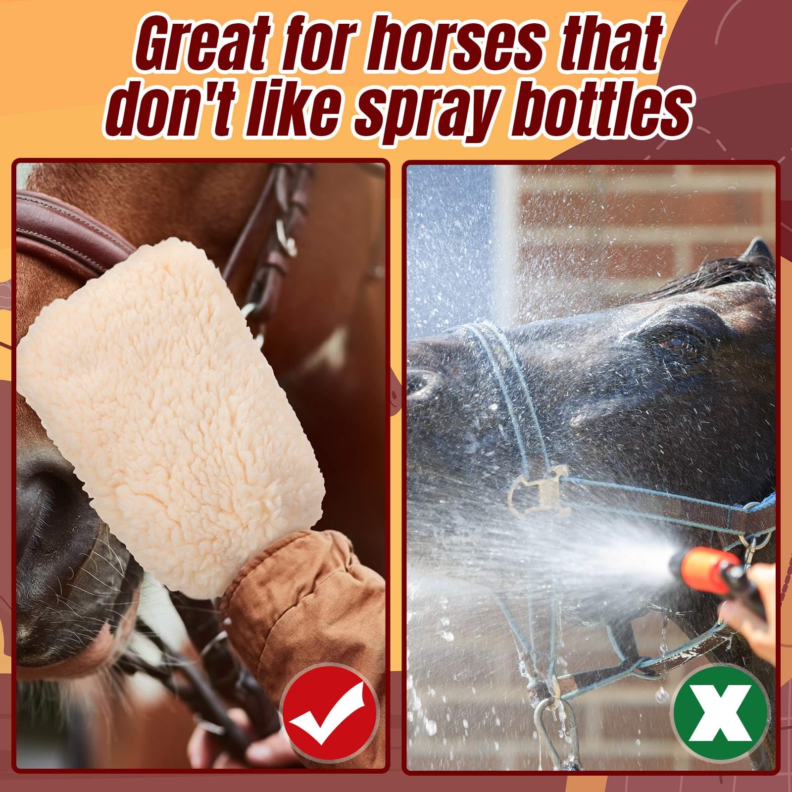 Sunnymove cuidado fácil para caballos con guante que reduce estrés.
