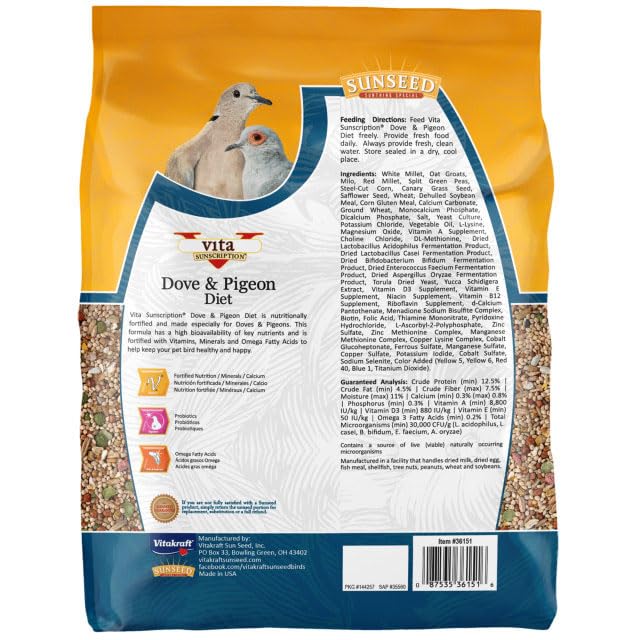 Sunseed mezcla de granos, semillas y vegetales para palomas sabrosa y balanceada