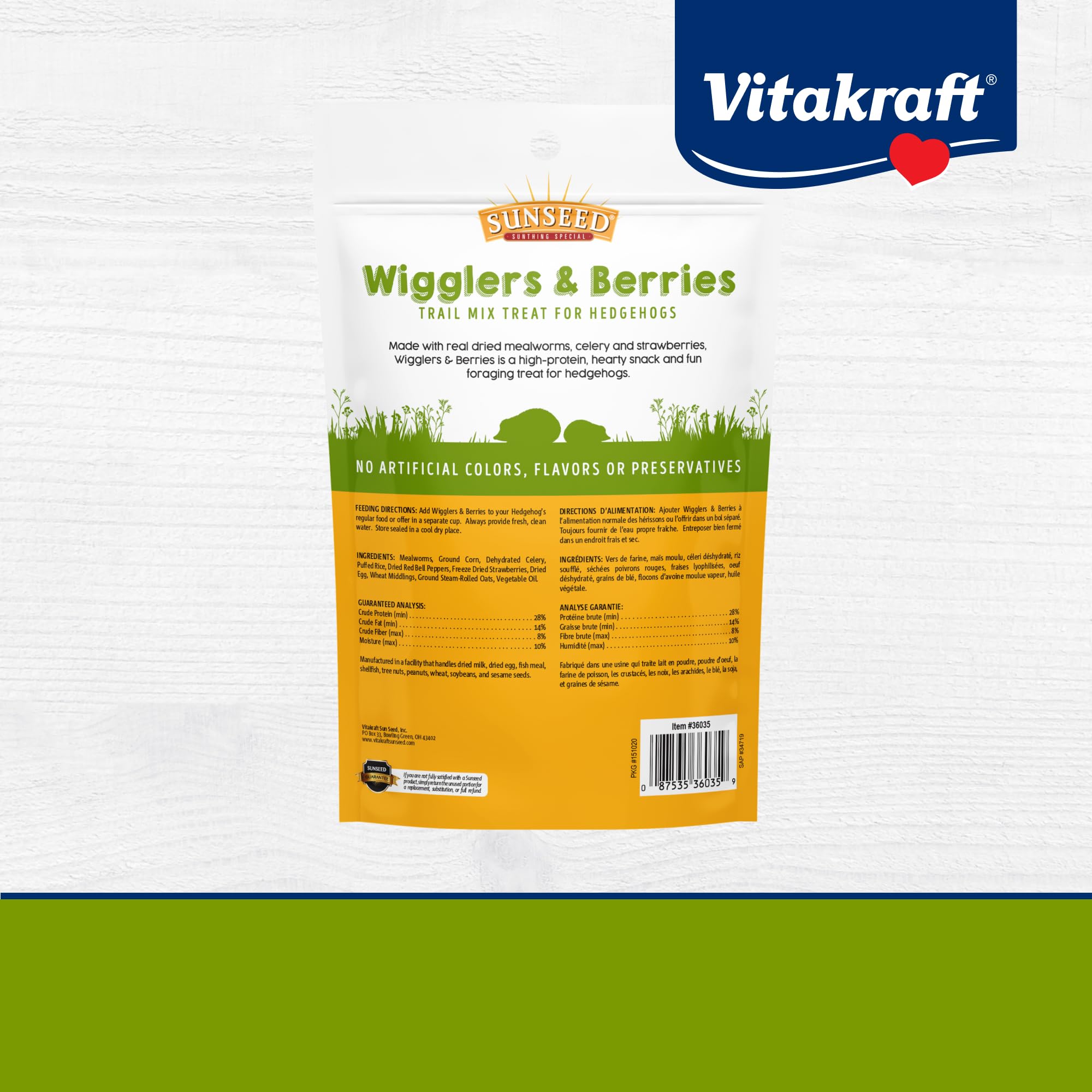 Sunseed Vita Prima Wigglers & Berries: perfecto para colocar en la jaula del erizo