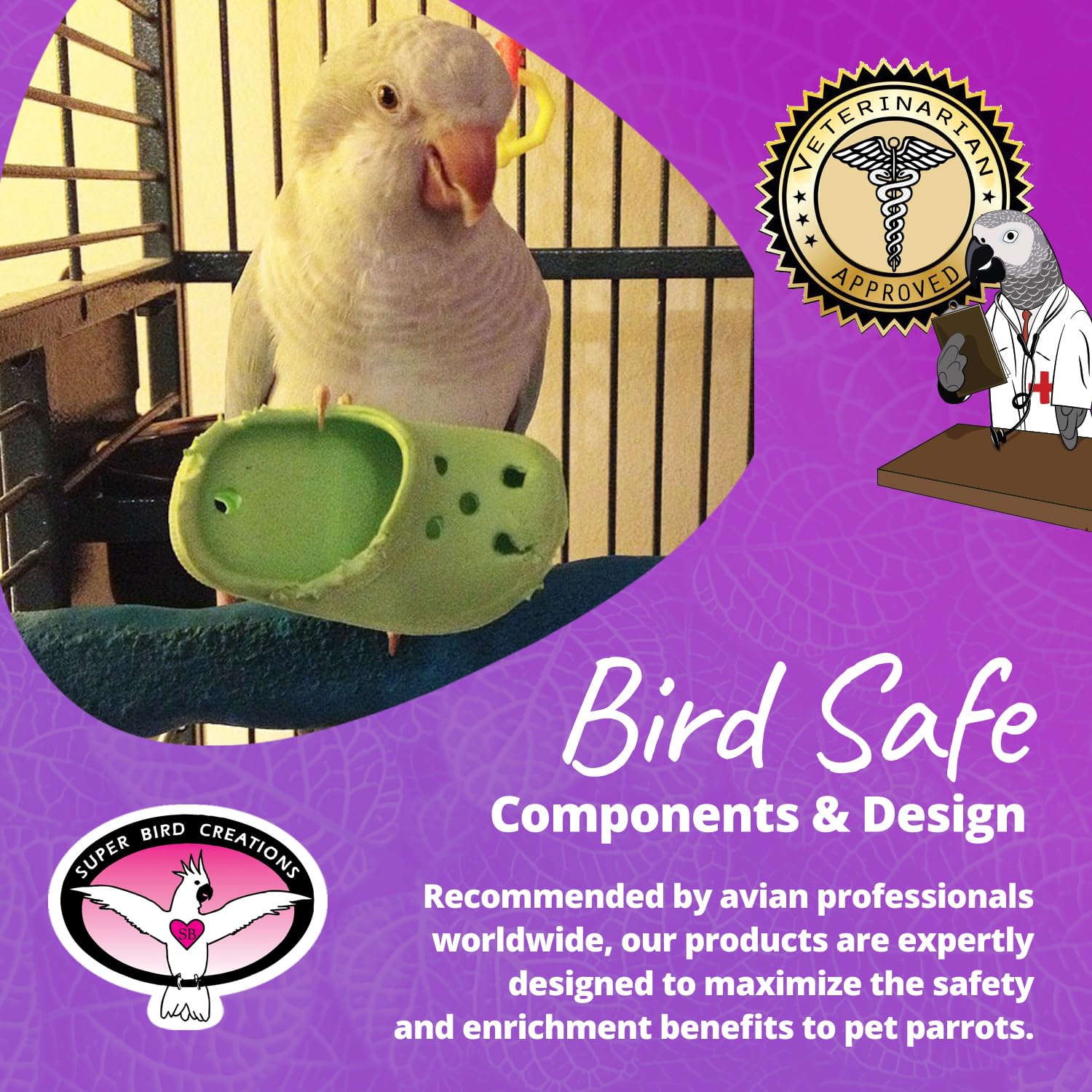 Super Bird Creations Crocs Bird Toy, ideal para masticar de forma segura en aves medianas.