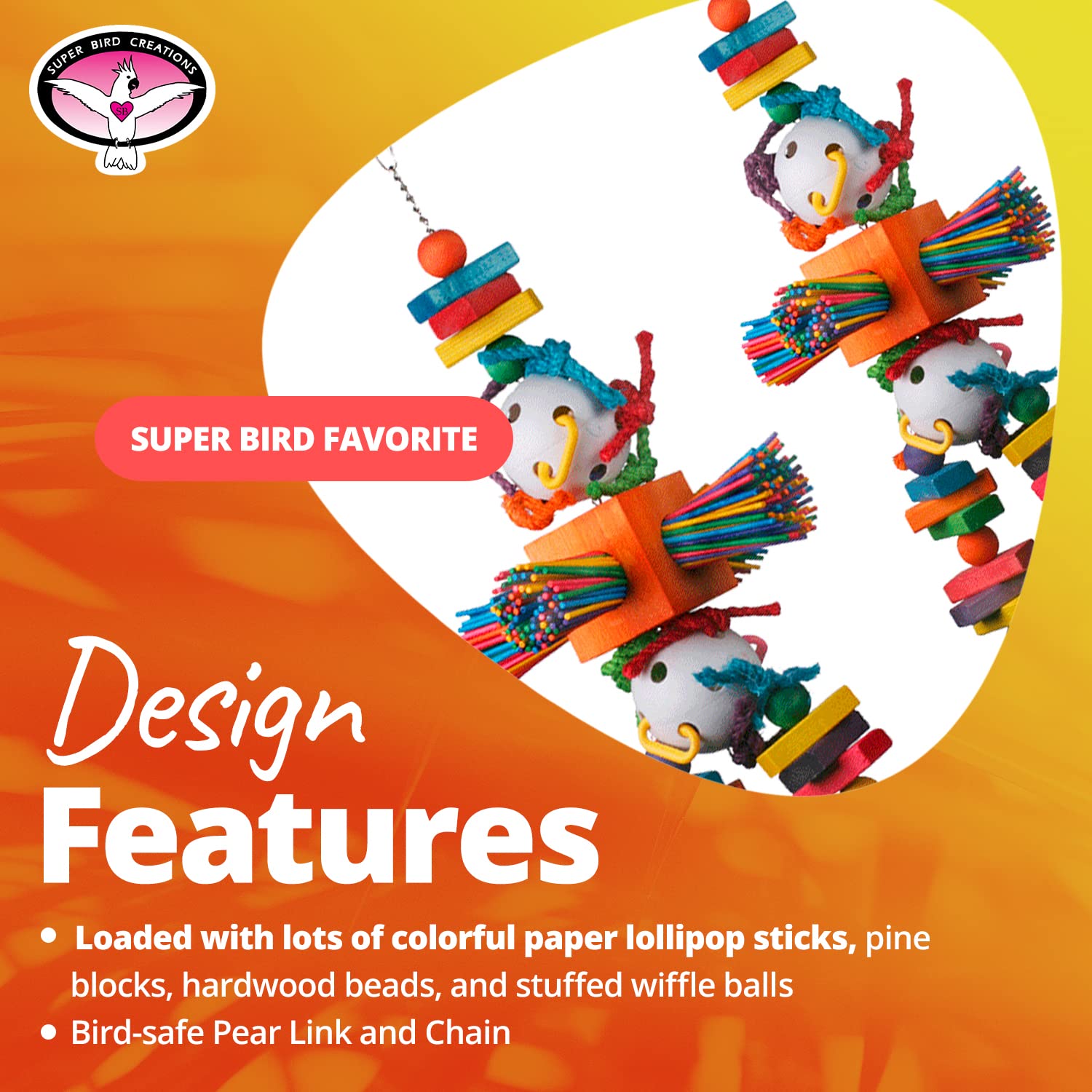 Super Bird Creations Willy Nilly XL, cuentas de madera, enriquecen la experiencia táctil y de manejo.