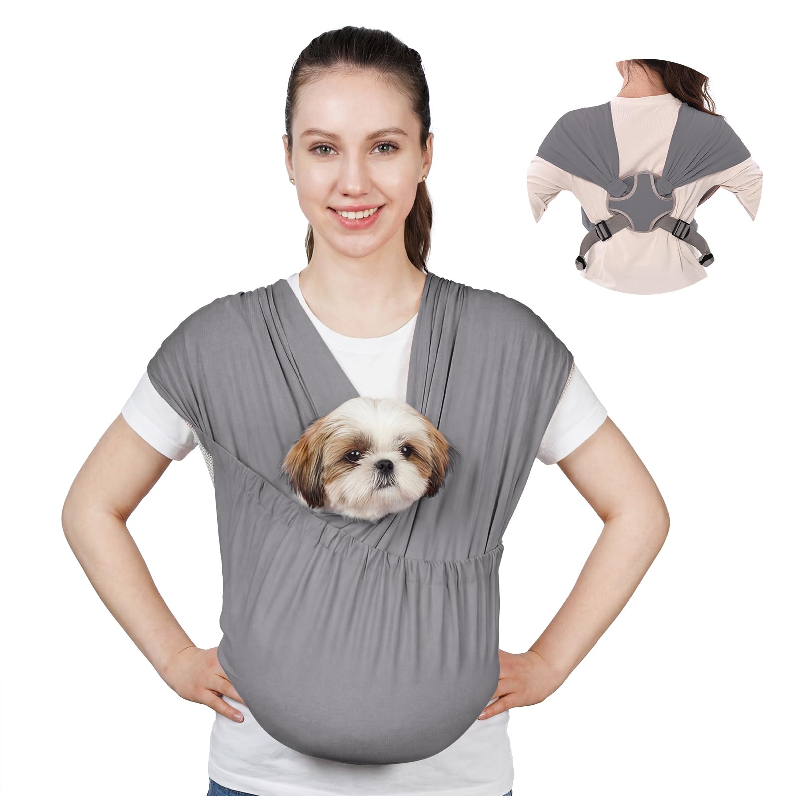 Supet bandolera para perro pequeño, diseño ergonómico que distribuye el peso para mayor comodidad.
