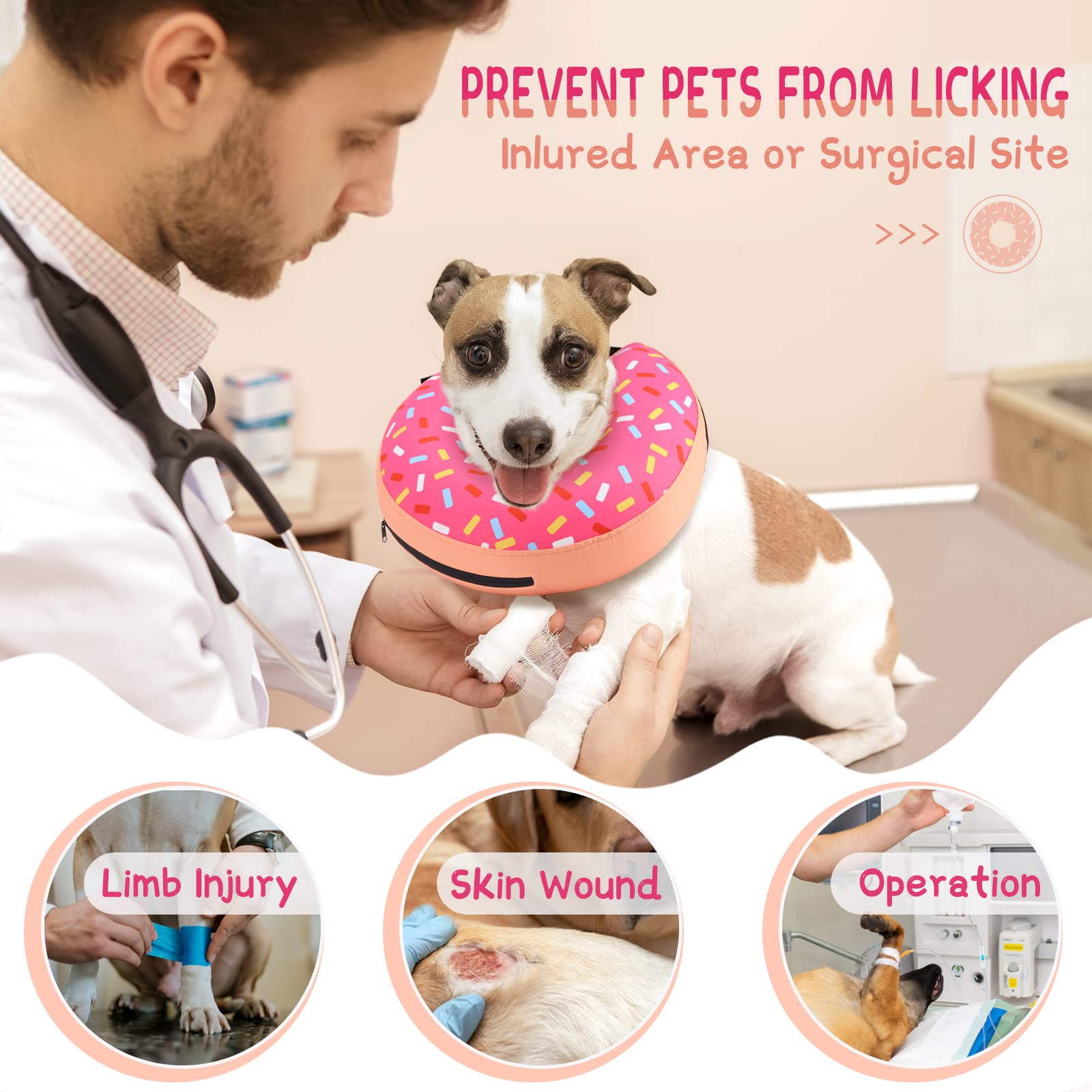 Supet collar cono inflable para perro grande, vista lateral, evita que lama la herida.