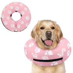 Supet collar dona inflable; enfoque en cuello del perro para recuperación suave.