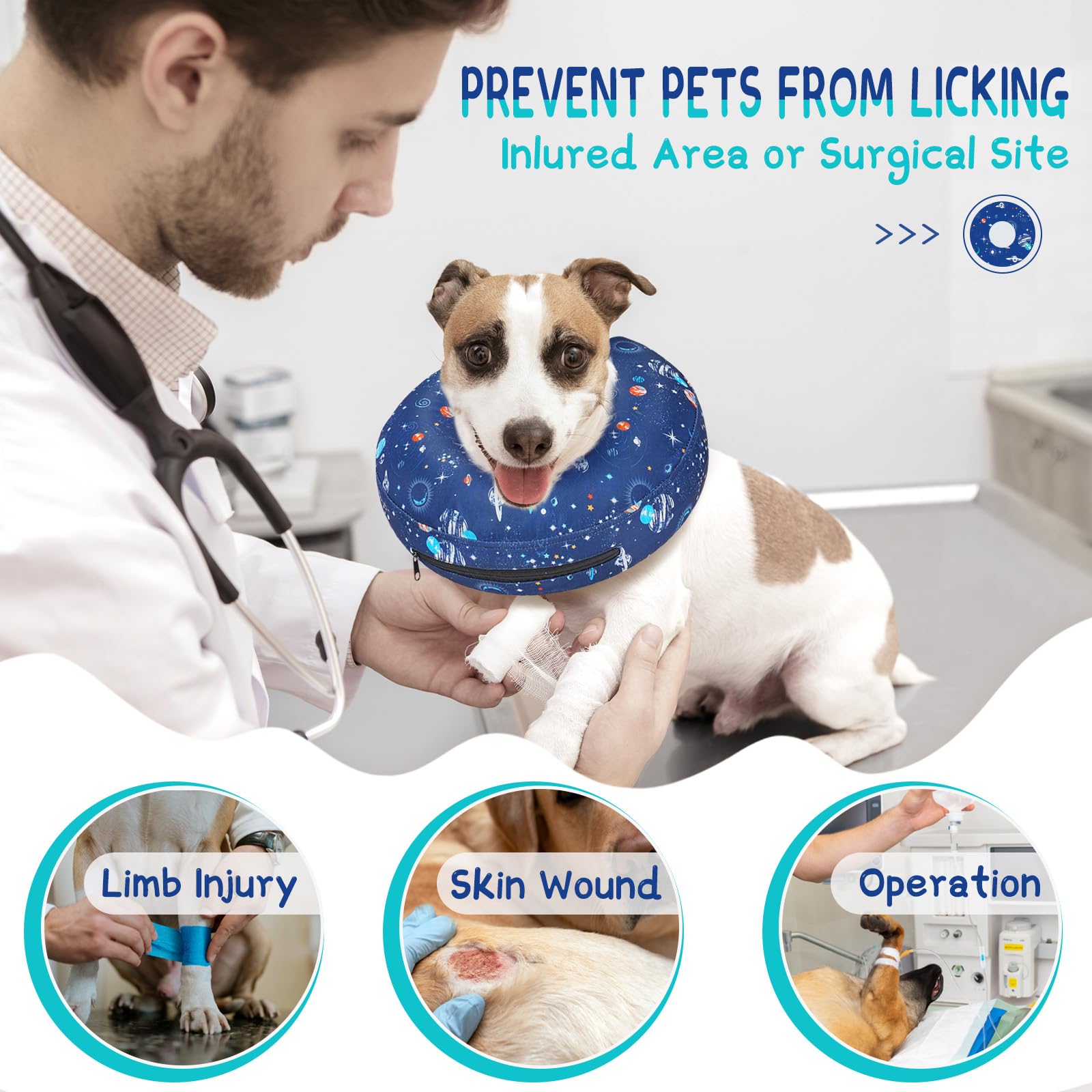 Collar donut inflable Supet para perro, evita lamidos sin incomodar.