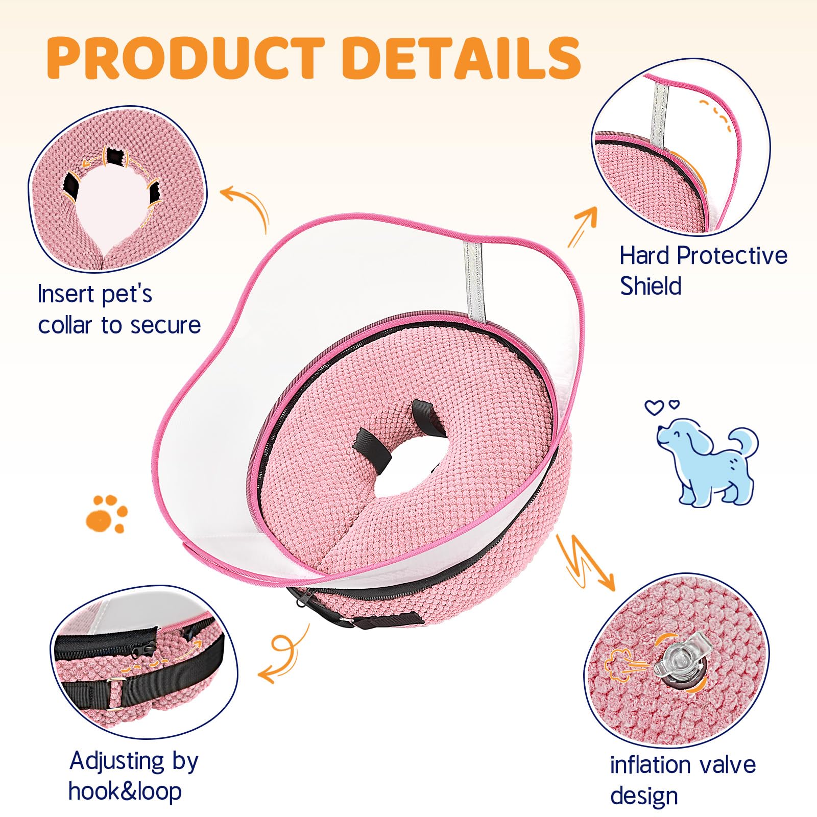 Supet collar donut inflable con funda lavable para limpieza fácil.
