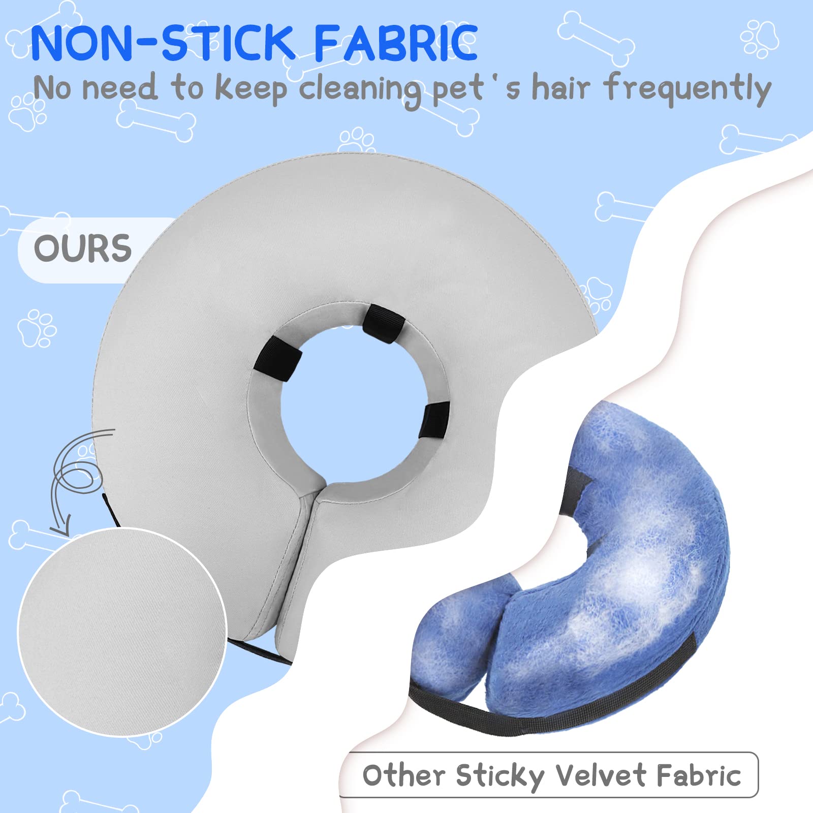 Supet collar inflable tejido antiadherente facilita limpieza y reduce pelo en el exterior.