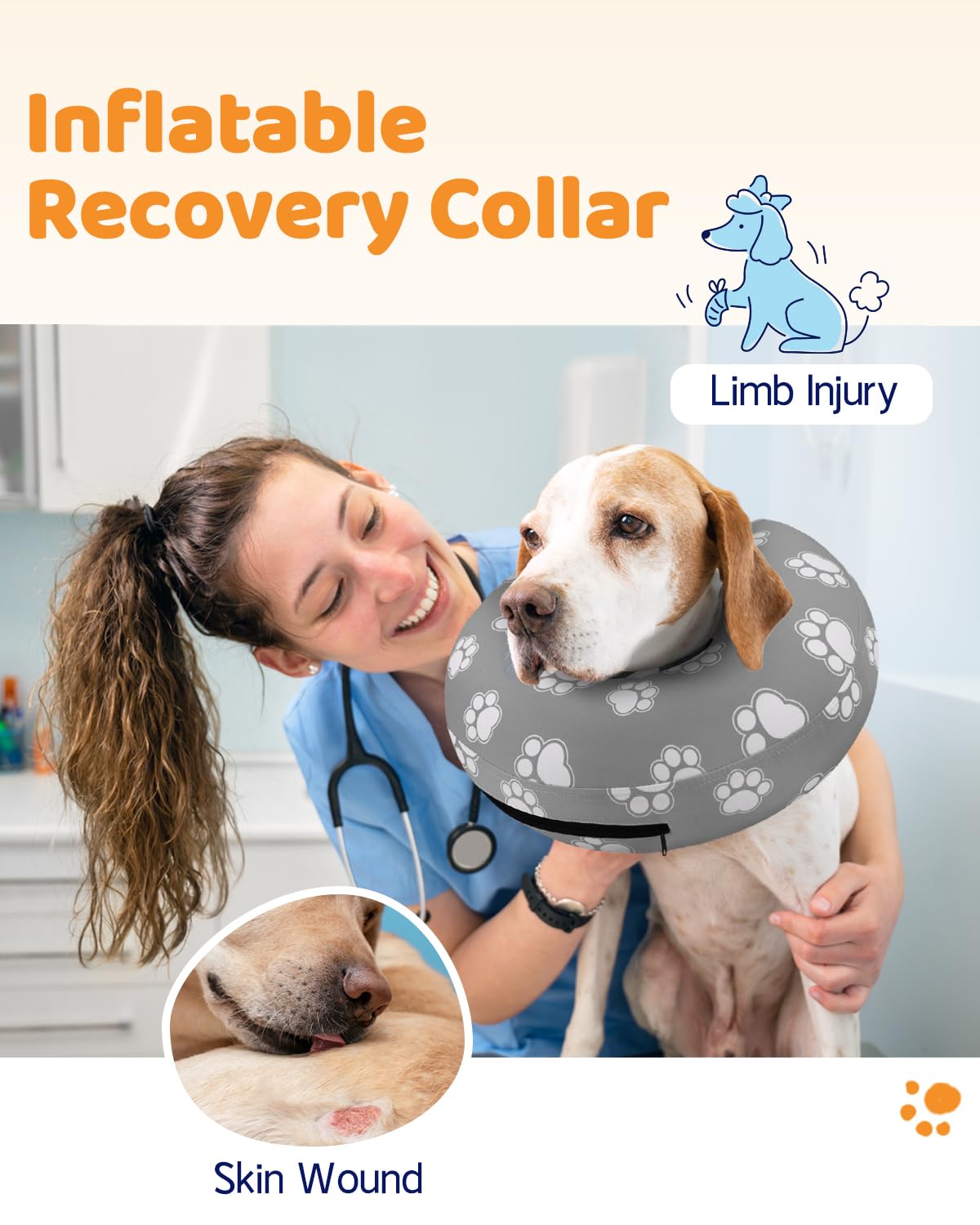 Supet collar postoperatorio inflable para perro, evita que se lama la zona.