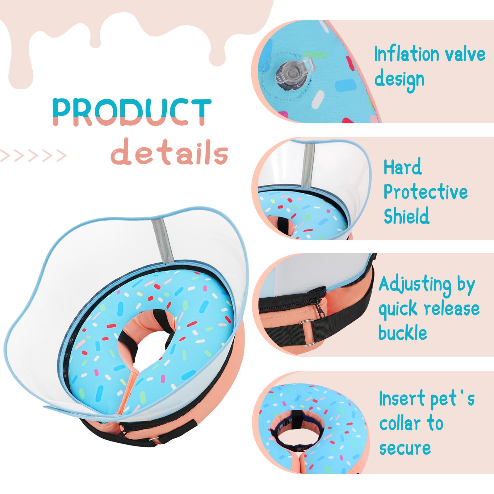 Supet collar rosquilla inflable, opción suave y ligera para descanso del perro.