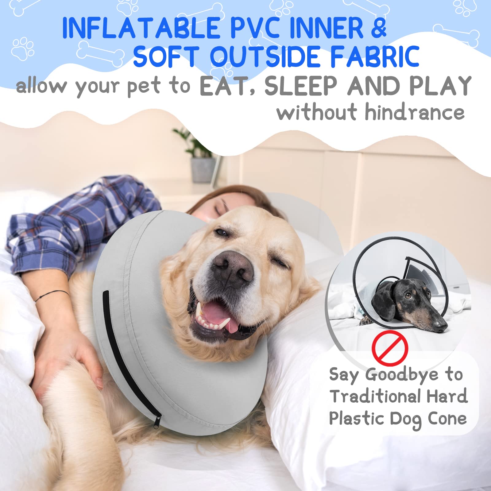 Supet collar rosquilla para perro, aire ligero que facilita movimiento diario.