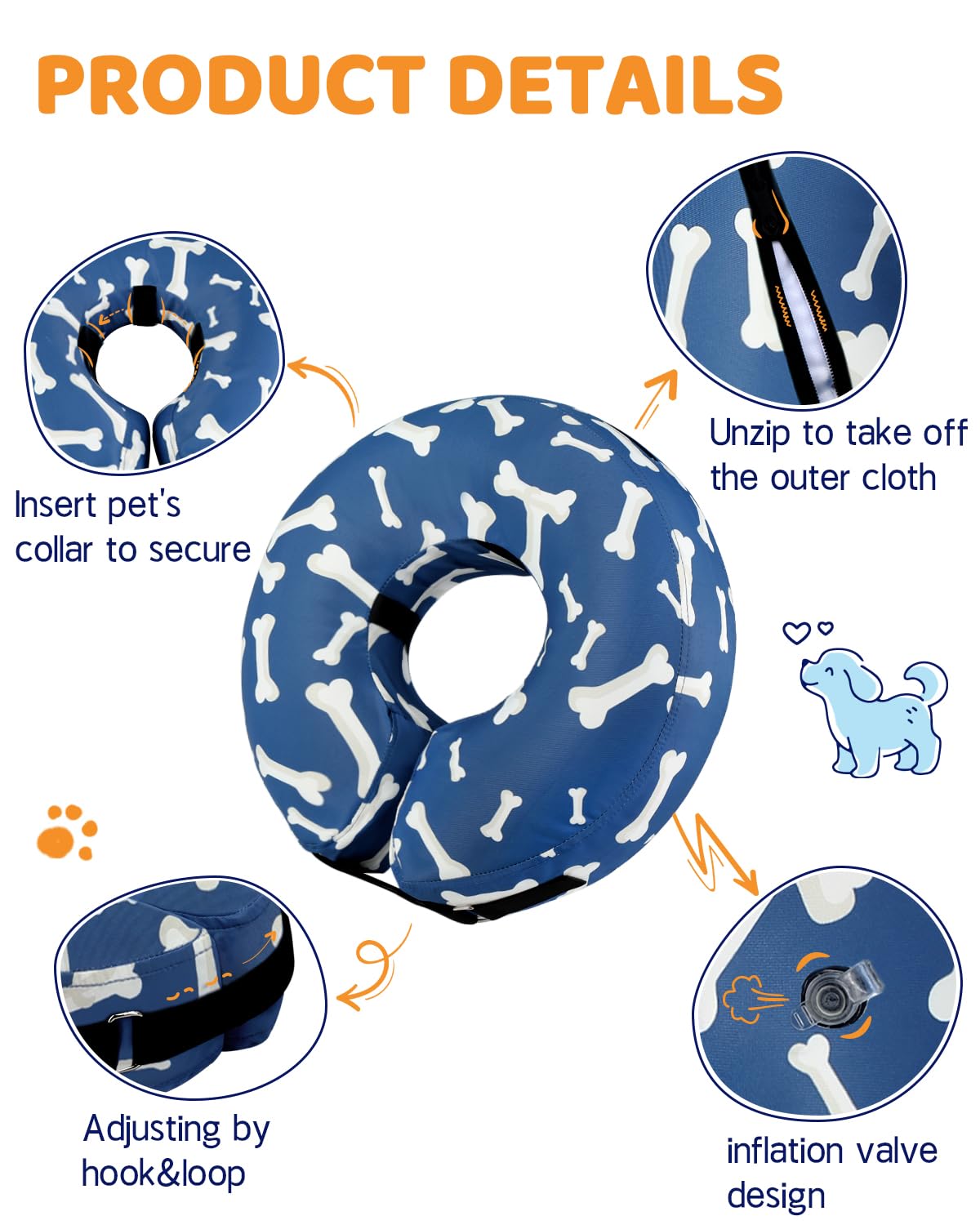 Supet cono inflable duradero para recuperación postoperatoria del perro.