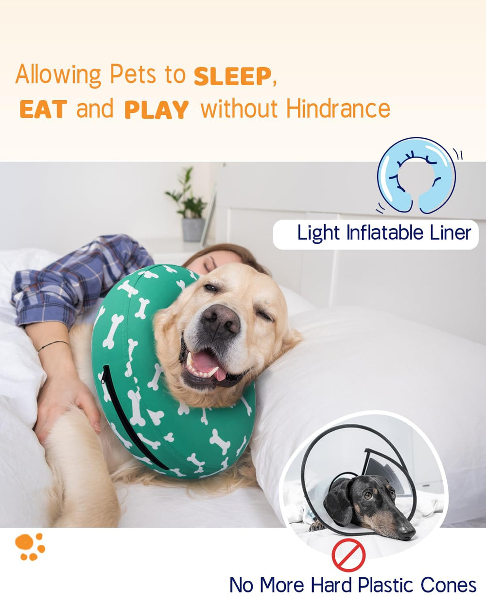 Supet cono inflable para perro, interior suave para el cuello