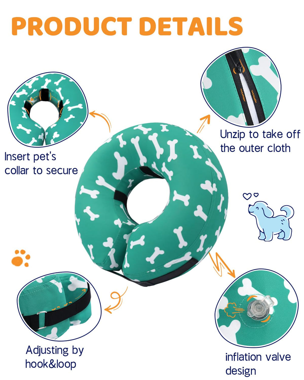 Supet cono inflable para perros, evita estrés con collares tradicionales
