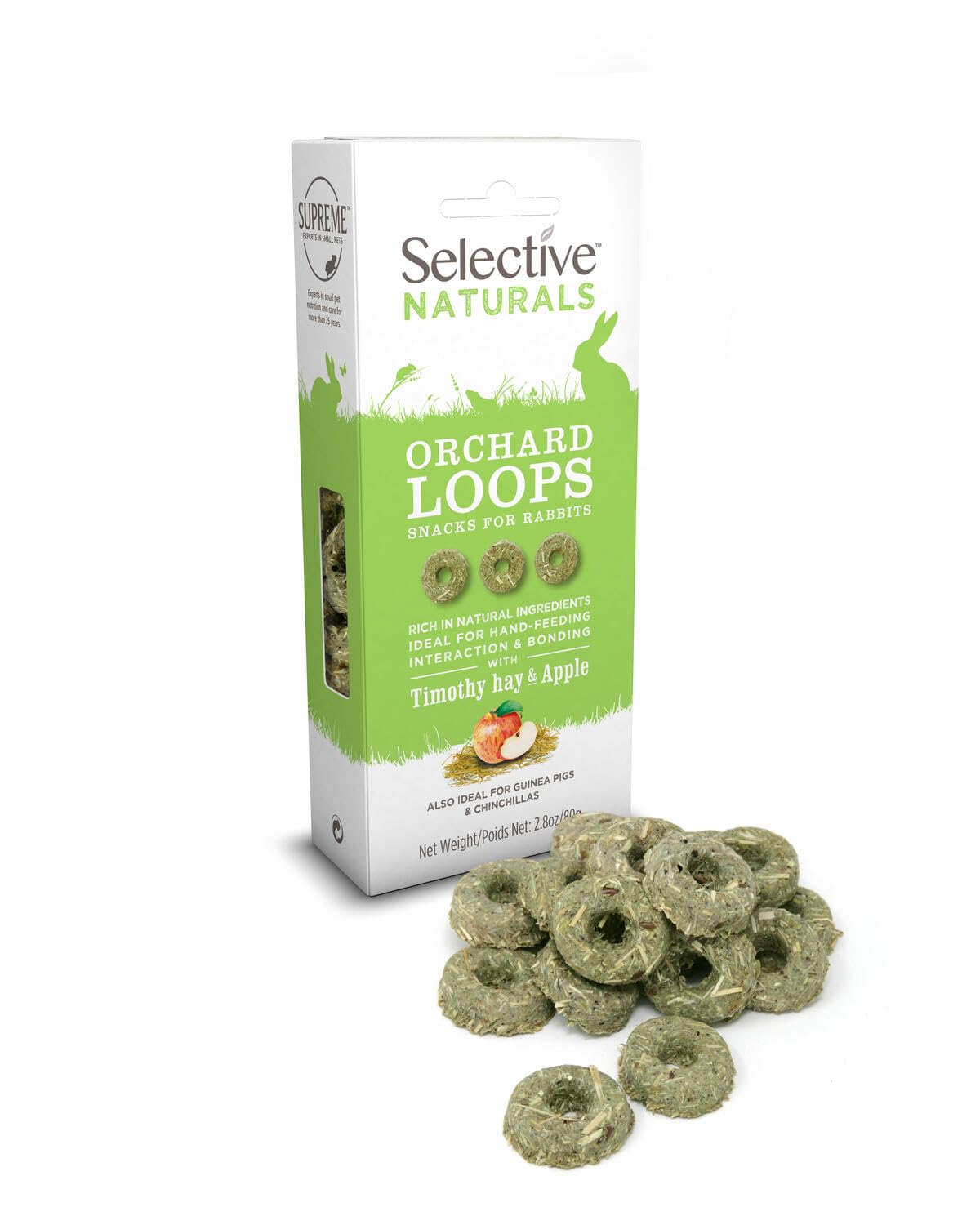 Supreme Petfoods Orchard Loops, envase visible para porciones controladas y premiar con moderación