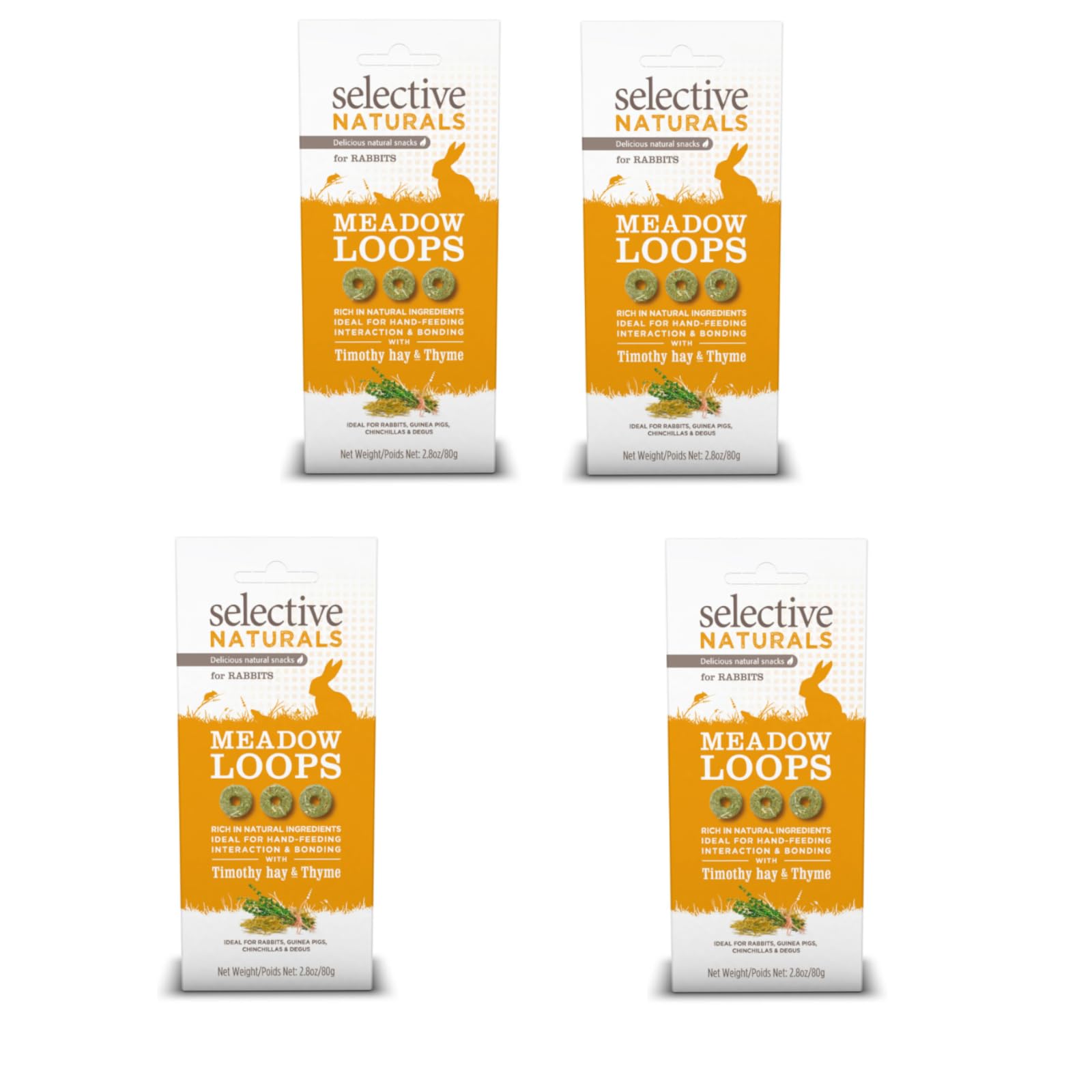 Meadow Loops de Supreme Selective Naturals en empaque, merienda saludable para conejos y cobayas