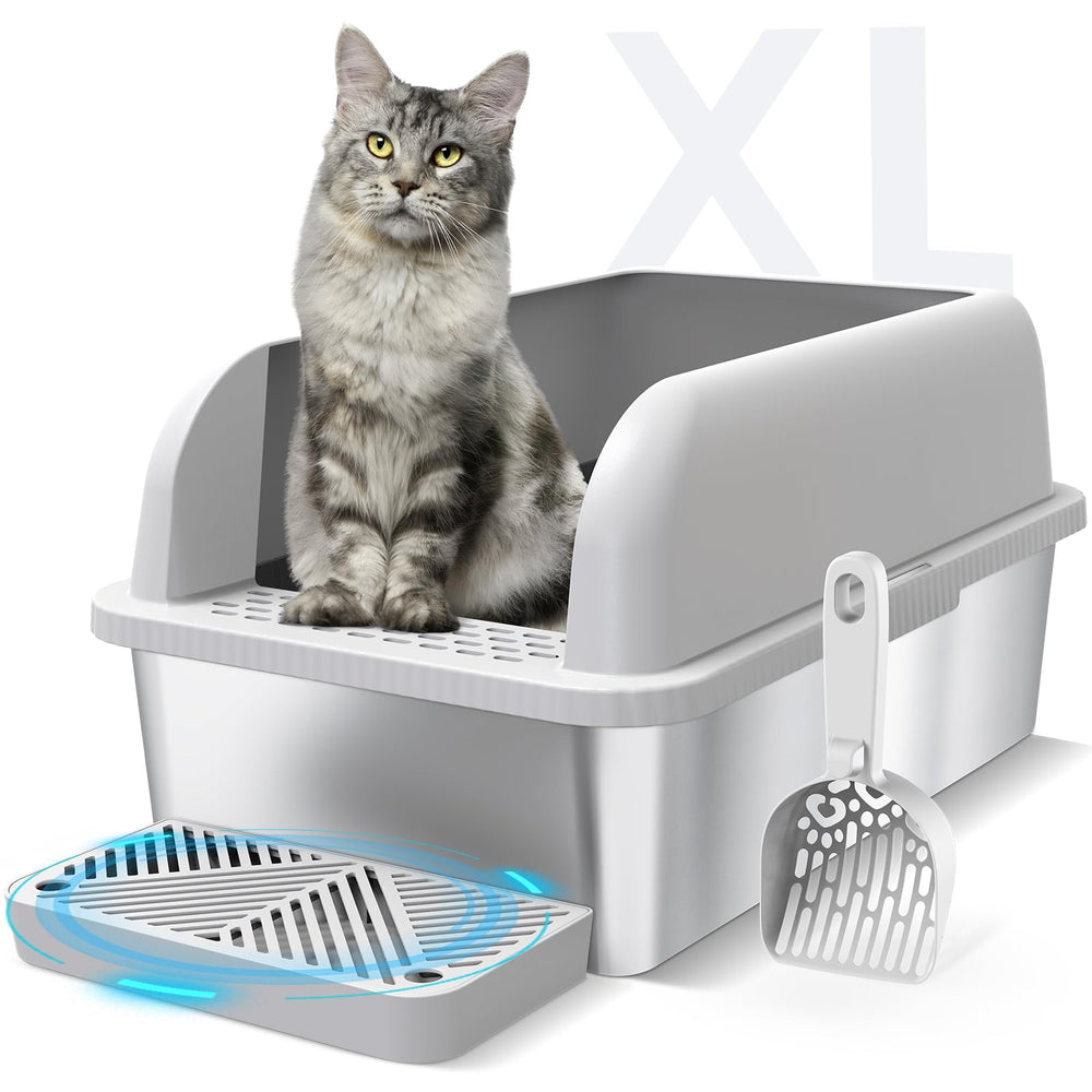 Suzzipaws caja-arena de acero inoxidable con tapa, reduce derrames y olores.