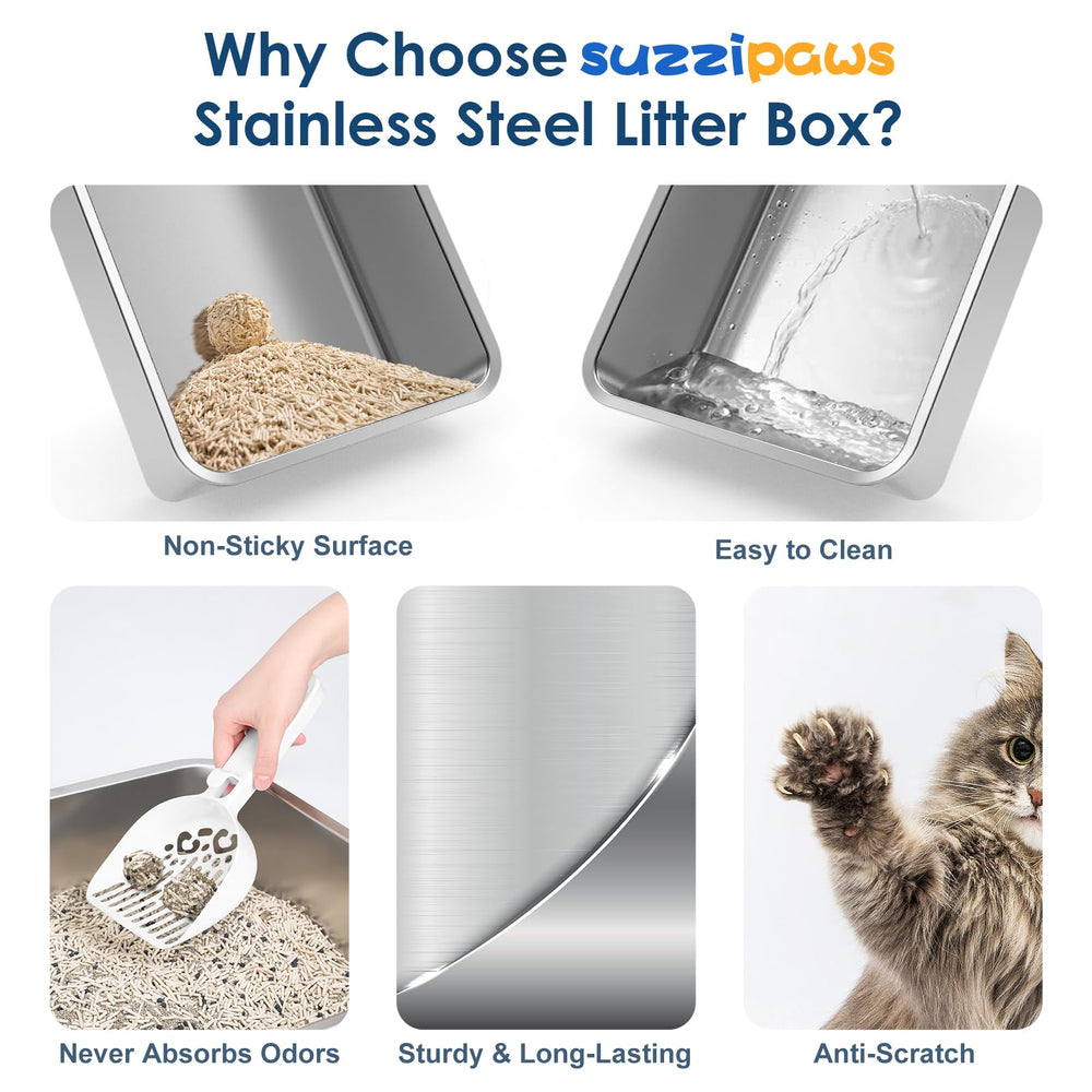 Caja de arena Suzzipaws pala incluida, limpieza rápida y eficiente.