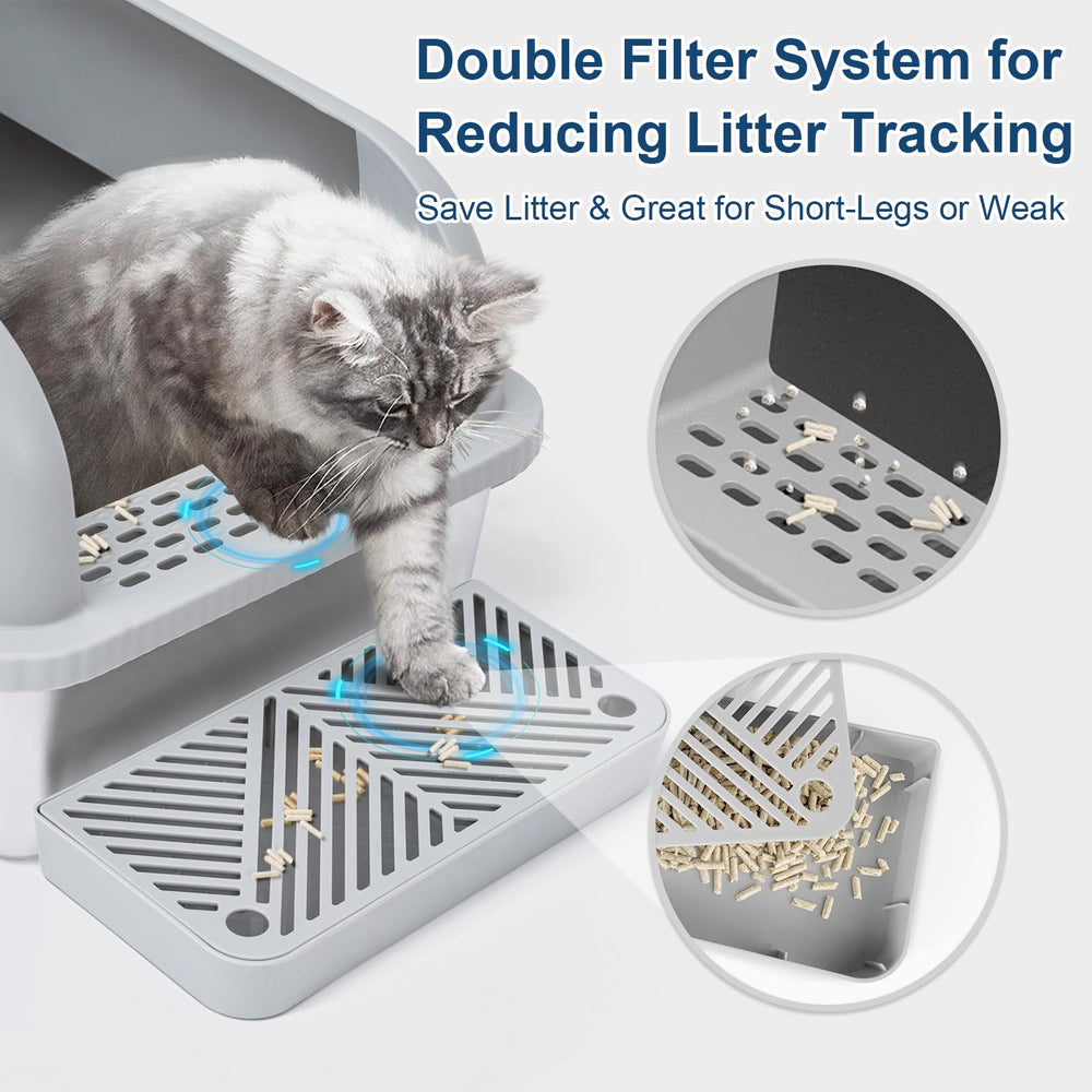 Suzzipaws caja de arena con pedales y entrada fácil para gatos mayores.