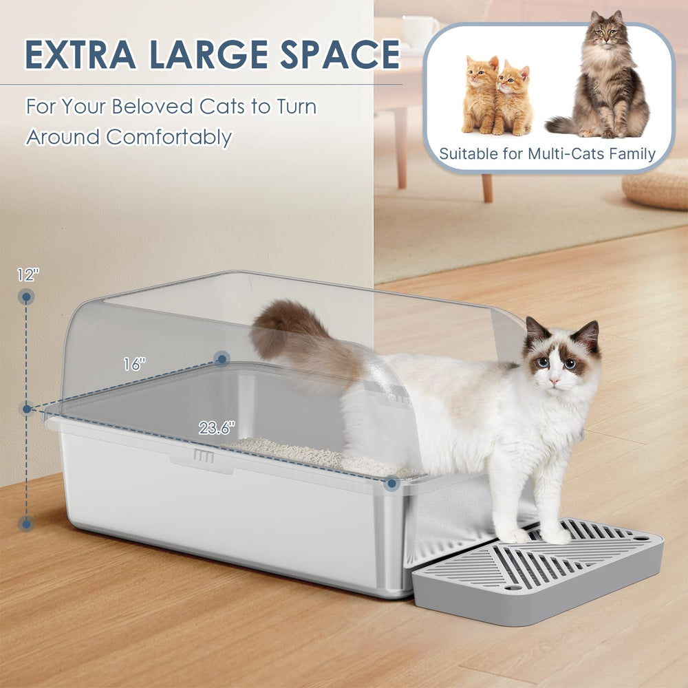 Suzzipaws caja de arena de metal con paredes altas antifugas, diseño estable.