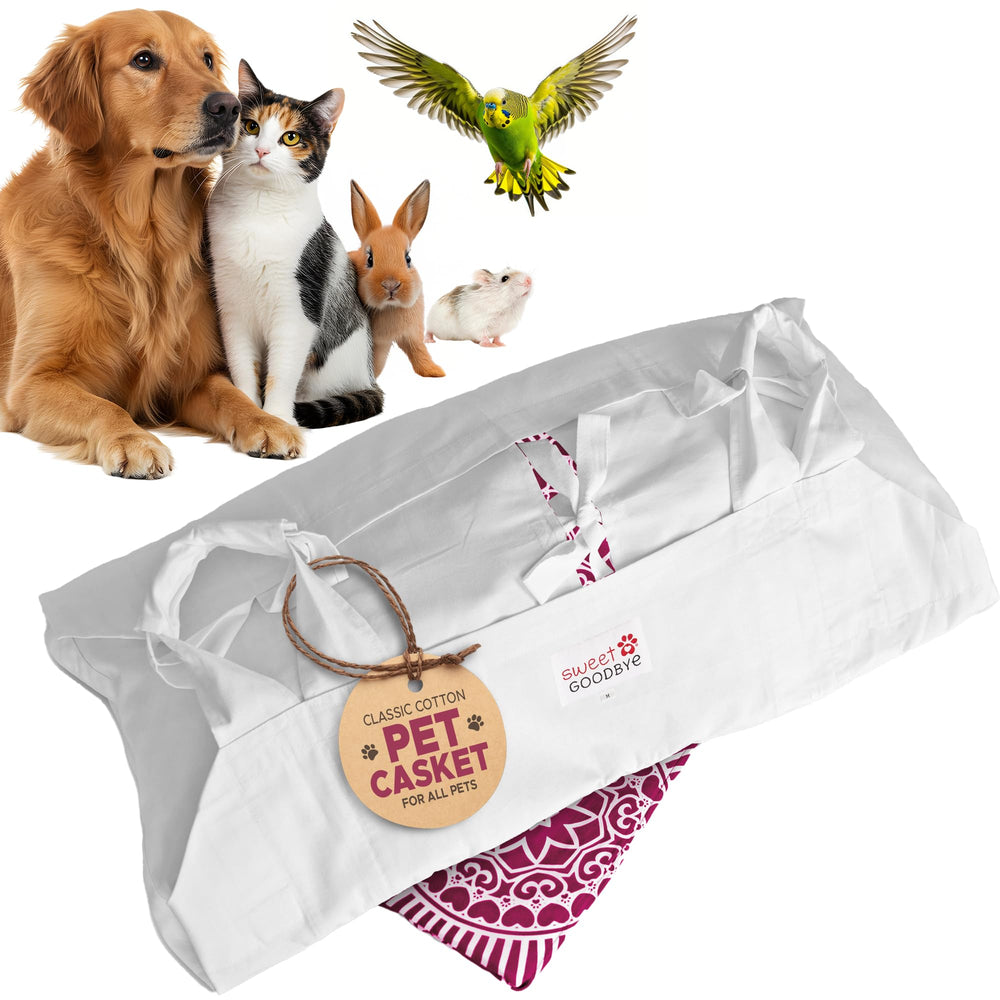 Sweet Goodbye Cocoon caja-entierro mascota mediana blanco rosa, opción segura y digna para la ceremonia.