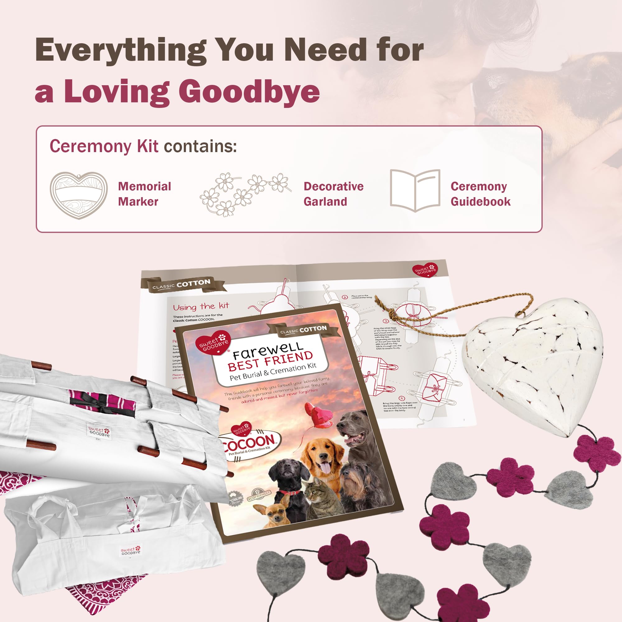 Sweet Goodbye Cocoon dimensiones para perros gatos, información clara para la compra.