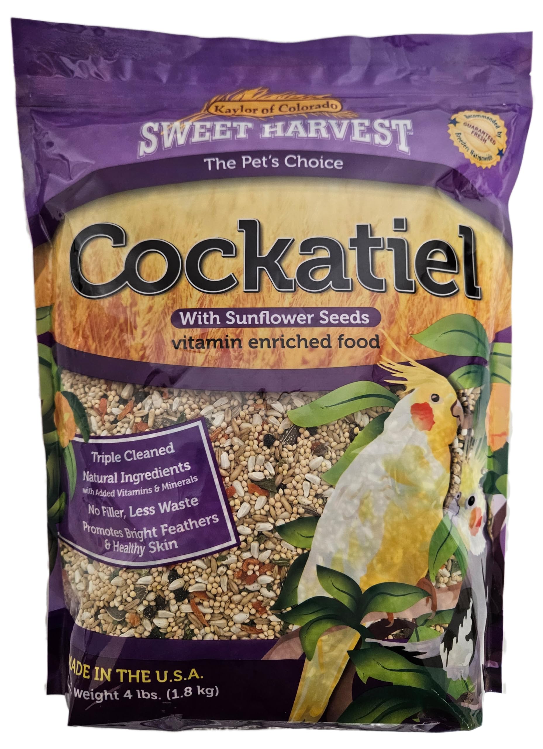 Sweet Harvest cacatua ninfa, empaque 4 libras, ideal para almacenar y alimentar a diario.