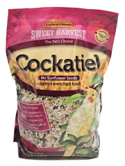 Sweet Harvest mezcla de semillas para cockatiel sin girasol en empaque práctico para la dieta diaria.
