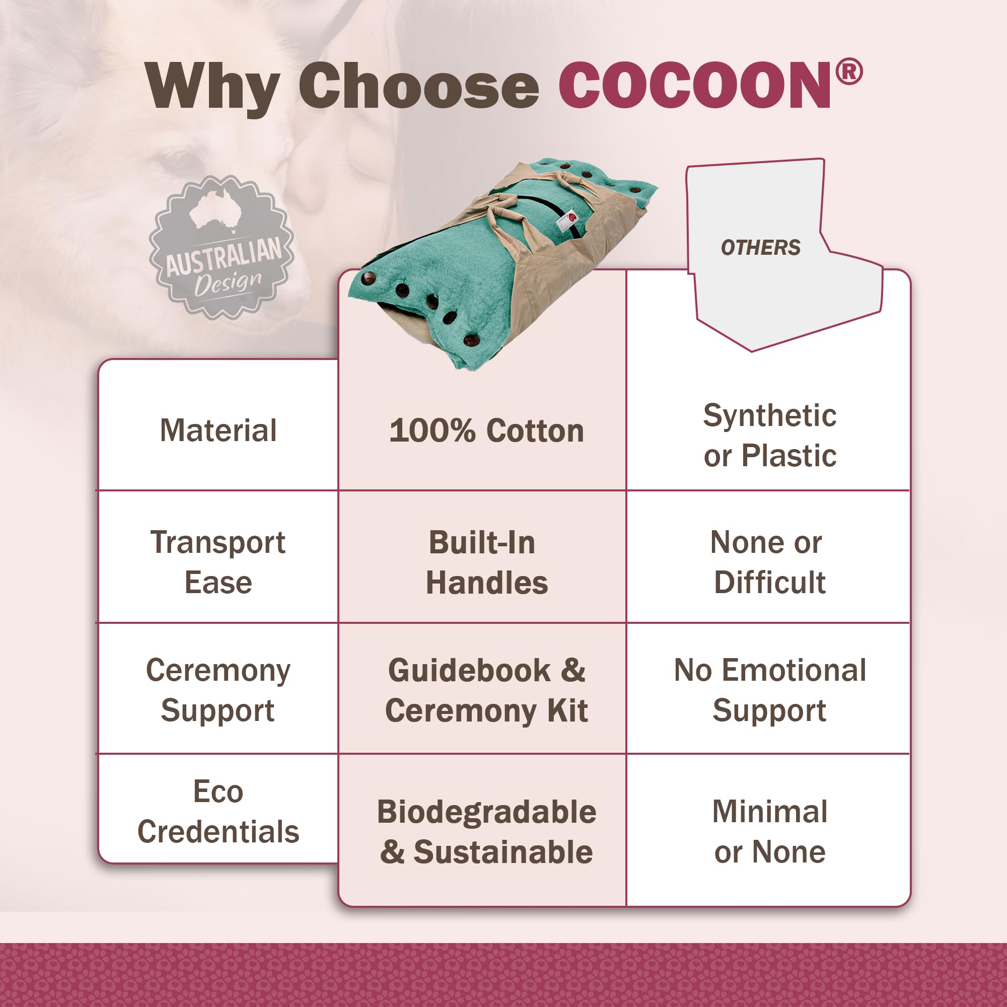 Sweet Goodbye Cocoon diseño respetuoso con el medio ambiente y materiales naturales.