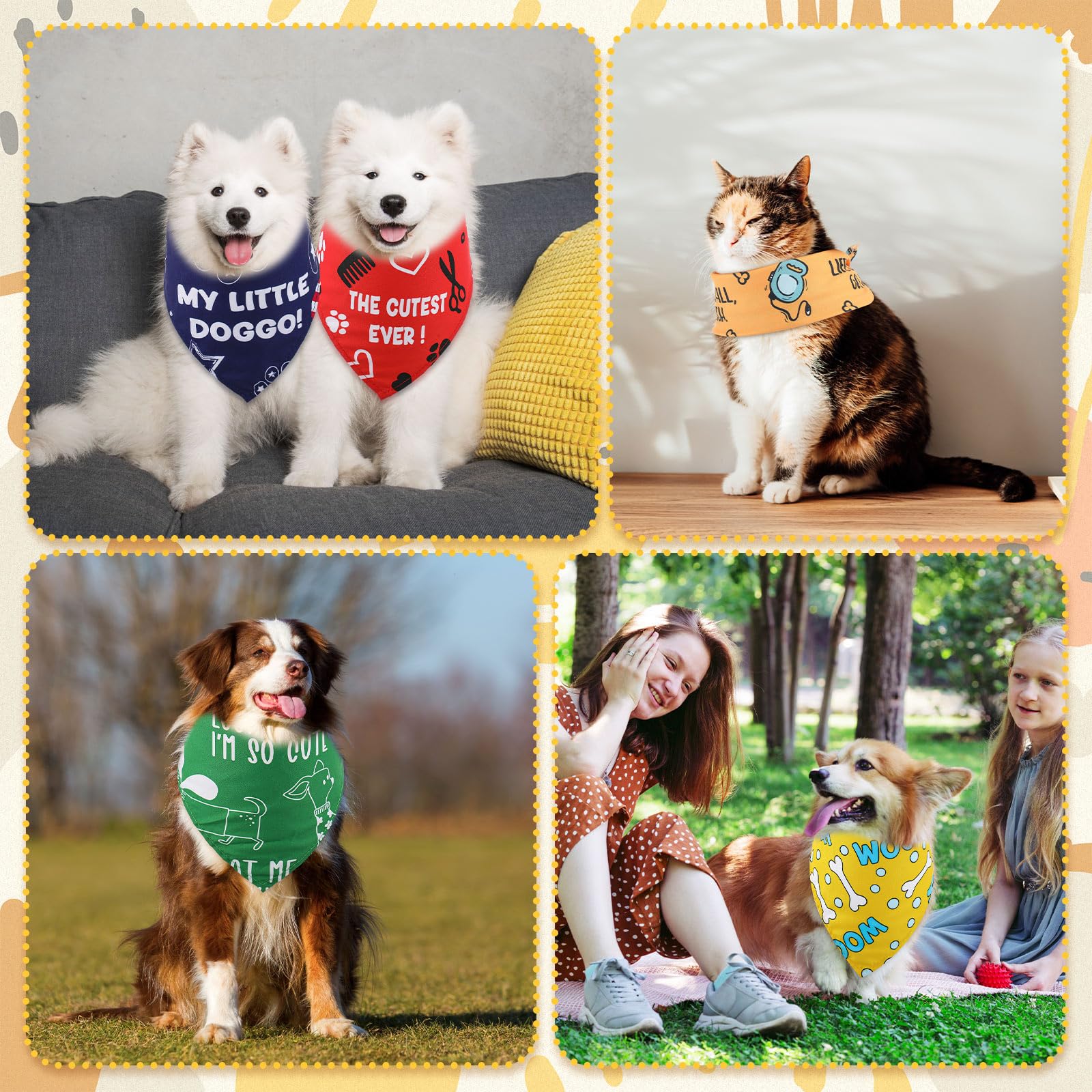 Sweetude pañuelos para perros, diseños diversos con patitas y colores vivos para fotos o eventos.