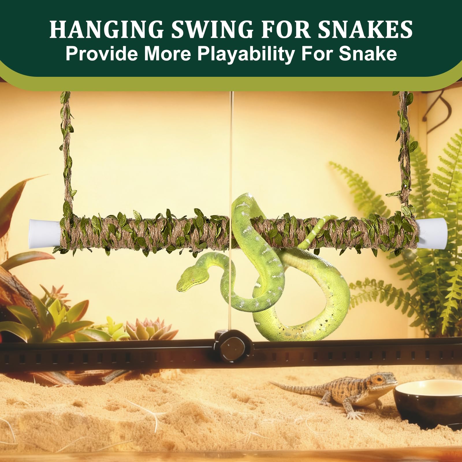 Swirge columpio aéreo para reptiles permite observación suave y divertida.