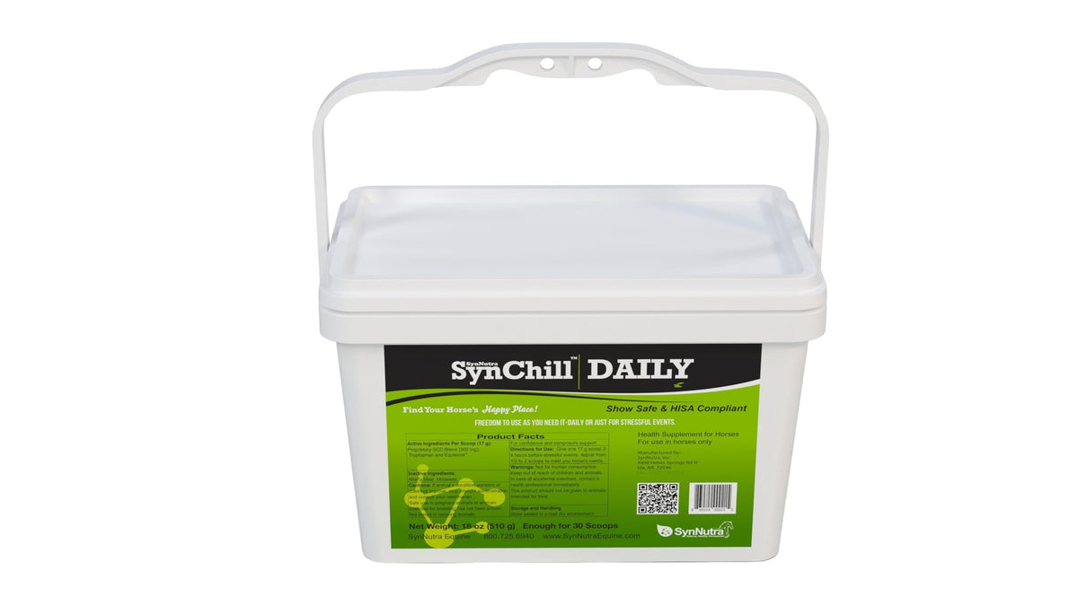 SynNutra Equine SynChill: botella de dosis diarias para mantener la concentración durante el entrenamiento