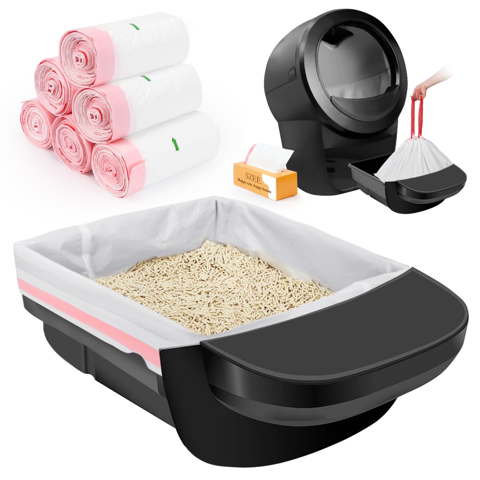 SZEE 120 bolsas para caja de arena automática en empaque compacto para almacenamiento rápido.