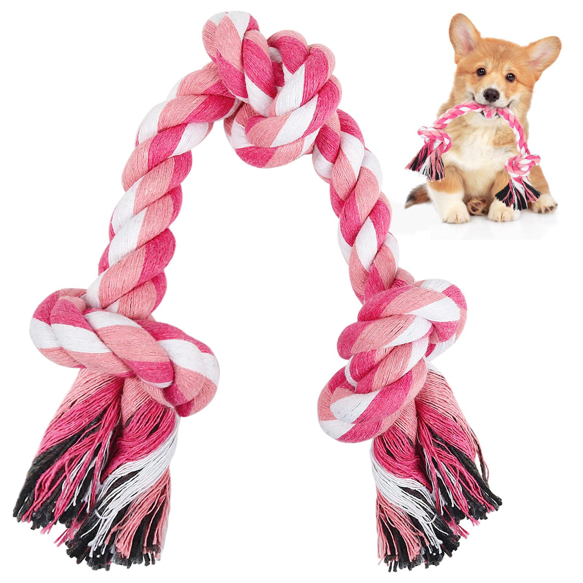 SZEE cuerda para perro de 14 pulgadas con 3 nudos, ideal para tirar y masticar suave.