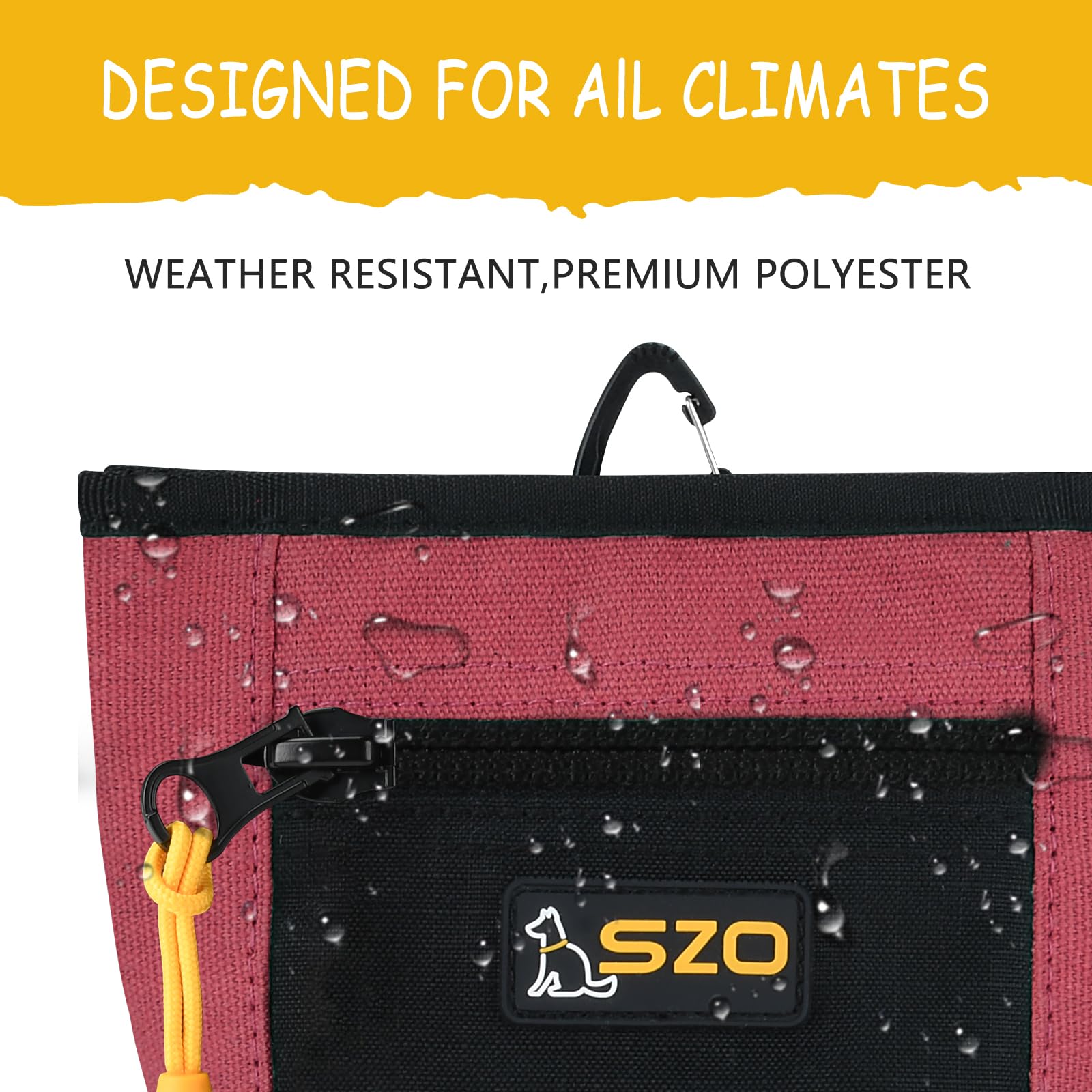 SZO bolsa premios para perro con bolsillo frontal y cremallera para objetos personales.