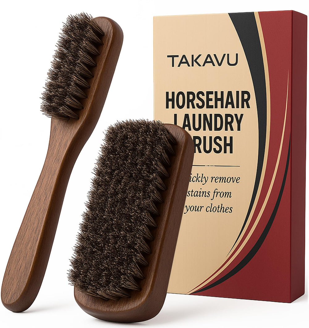 TAKAVU cepillo para manchas con cerdas de pelo de caballo y mango de madera, ideal para prendas delicadas.