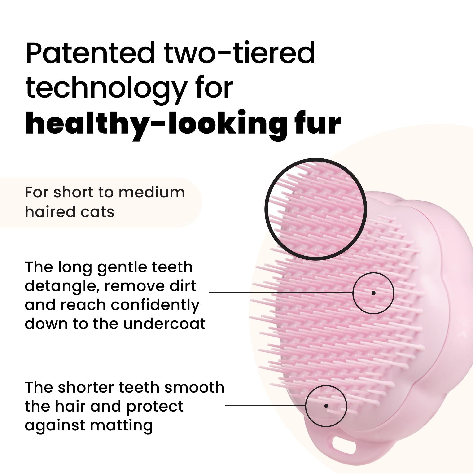 Tangle Teezer tecnología de dos niveles de dientes para deslanado profundo sin tirones.