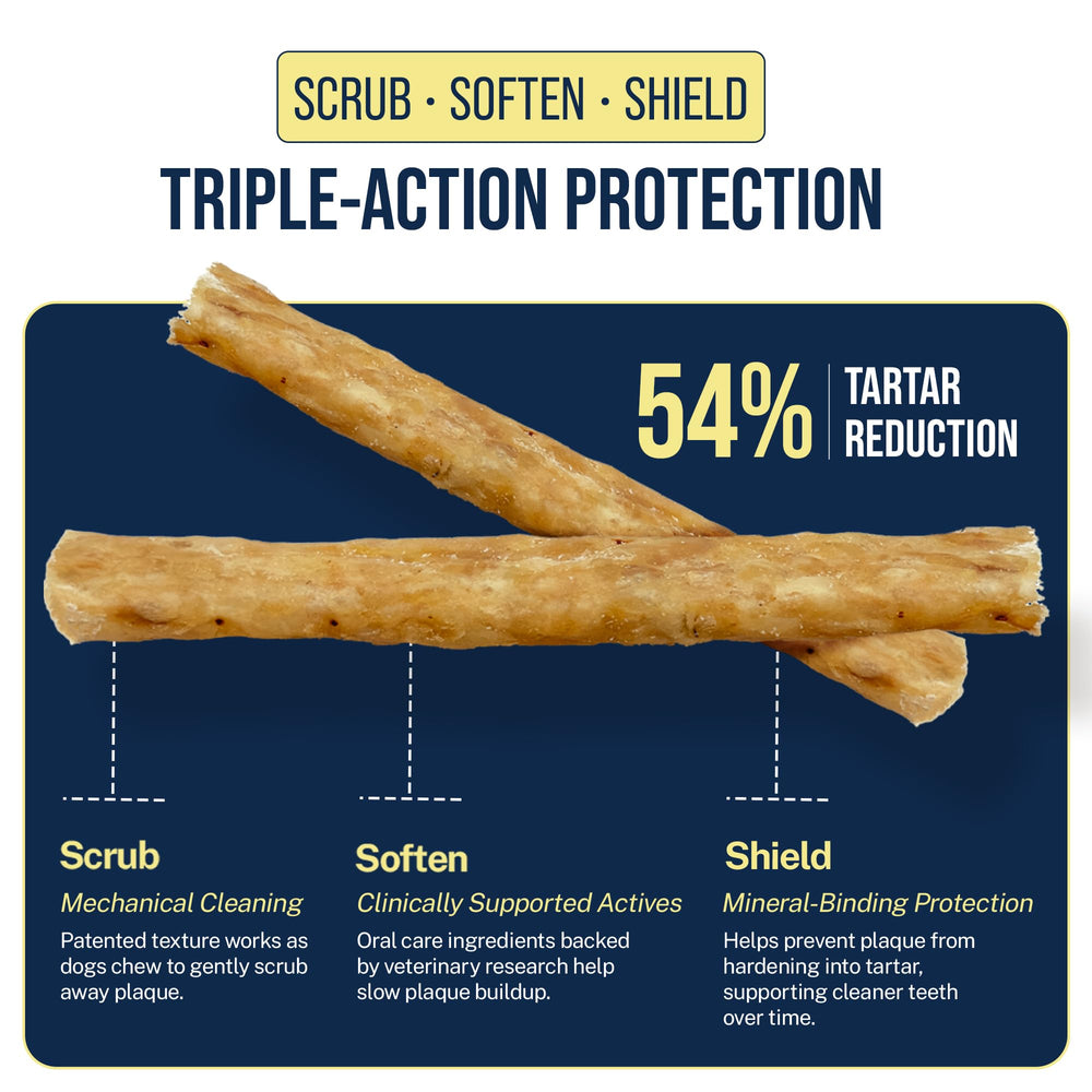 Tartar Shield Soft Rawhide, ideal para perros grandes durante la rutina diaria.