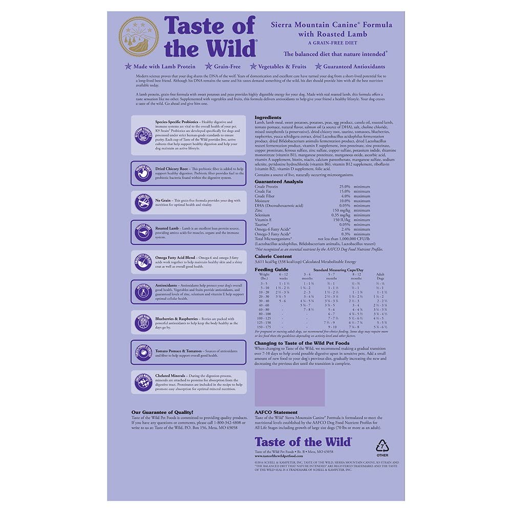 Taste of the Wild Sierra Mountain croquetas con textura y digestibilidad para perros.