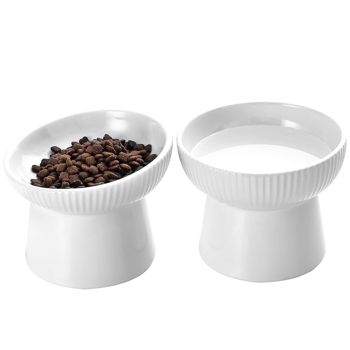 Cuenco elevado cerámico para gatos, dos unidades, ideal para agua y comida.