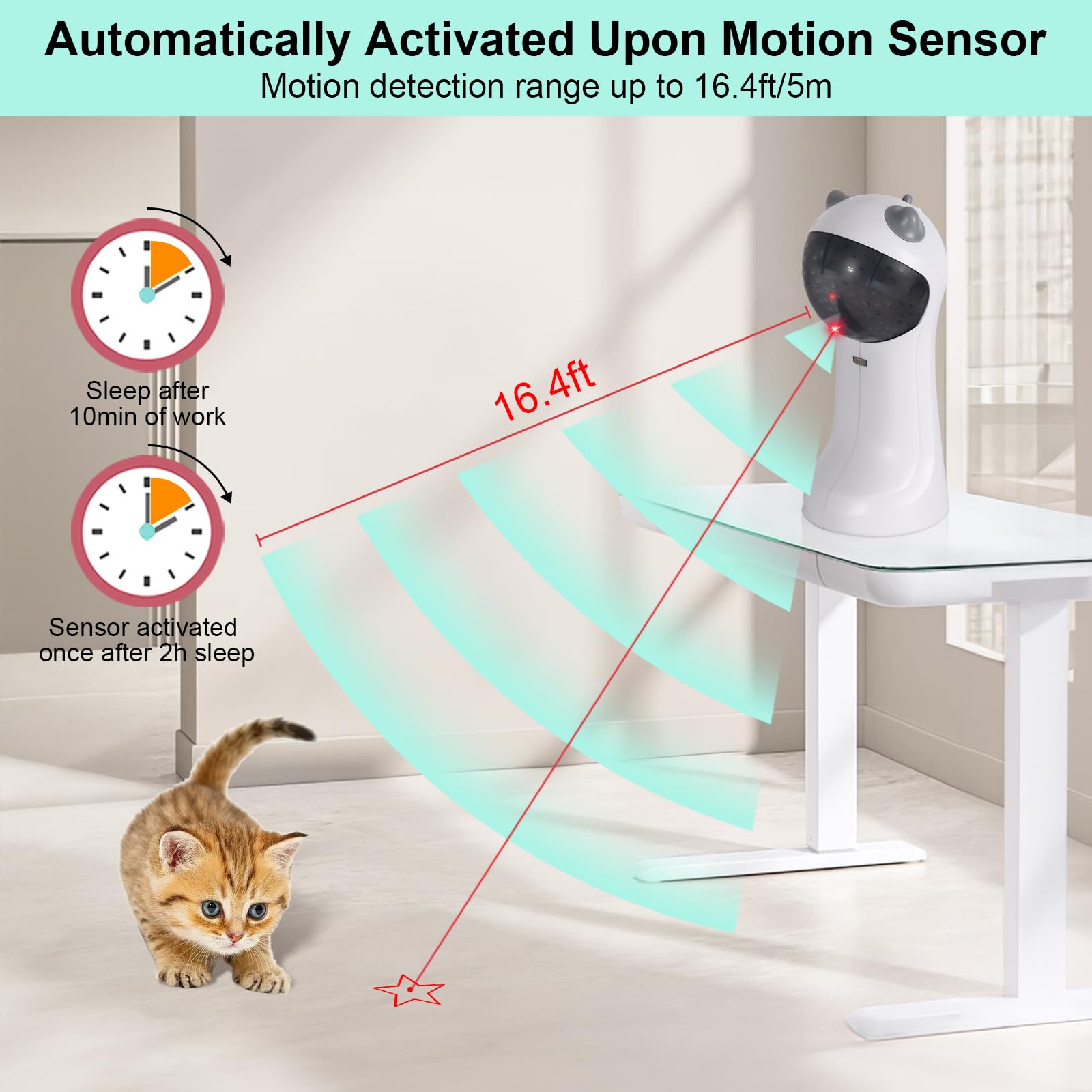 TBTeek gato juguete - sensor de movimiento para reactivar al detectar movimiento.