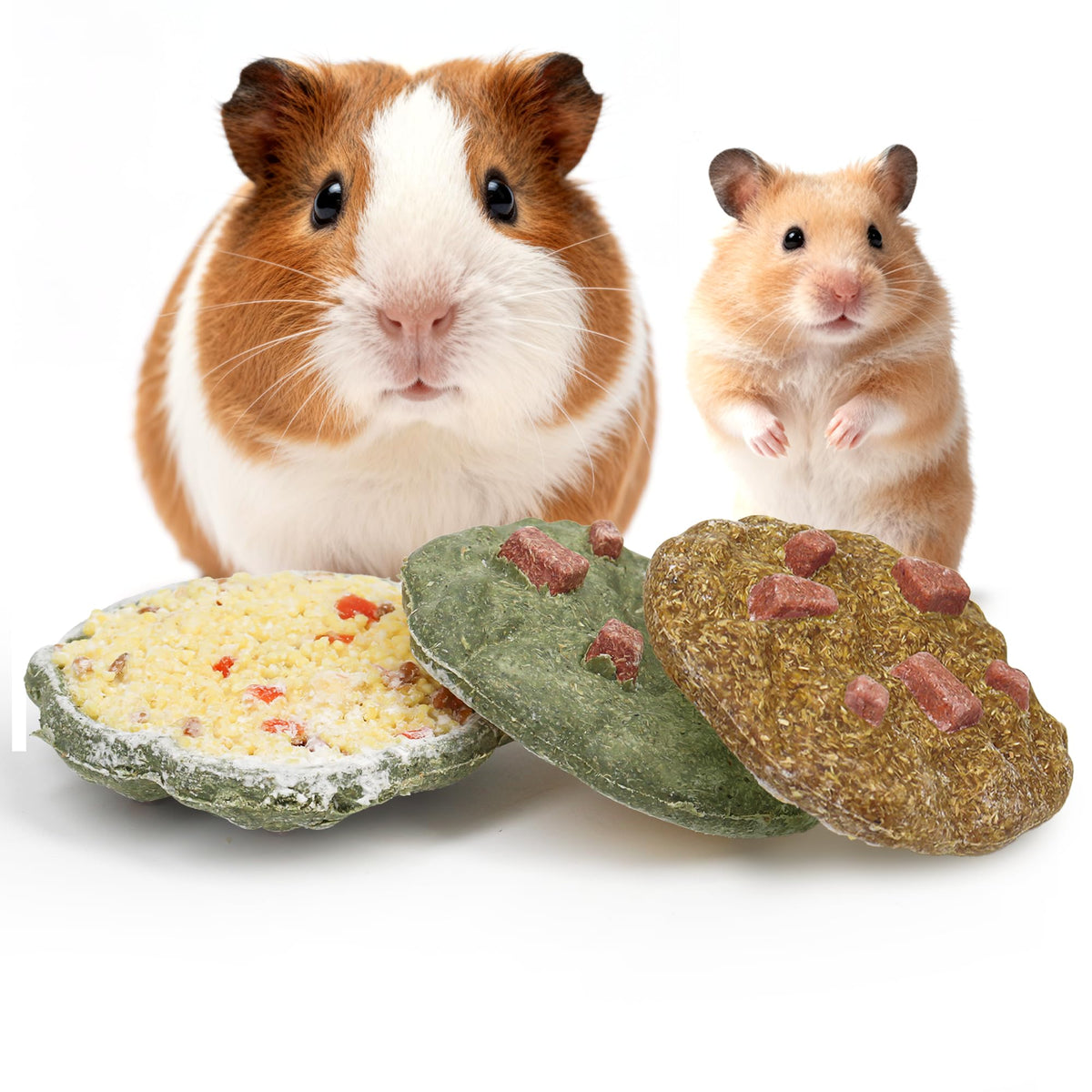 TEEWY Cookie Guinea Pig Toys: juego de 3 galletas para roedores, estimula masticación segura.