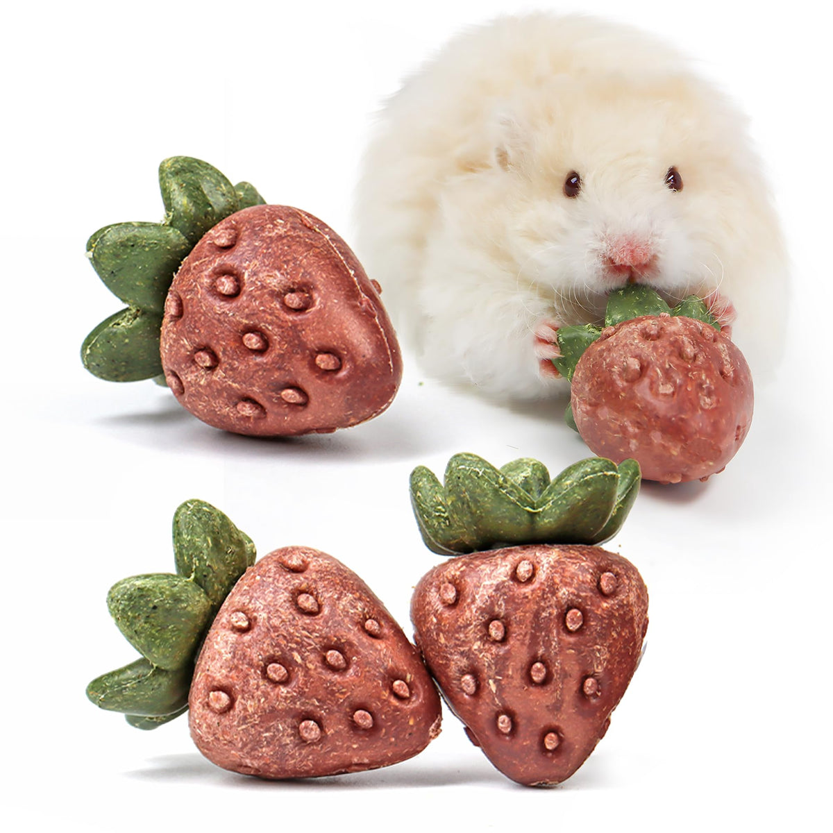TEEWY juguetes fresa para animales, 4 piezas, ideal para masticar y enriquecer.