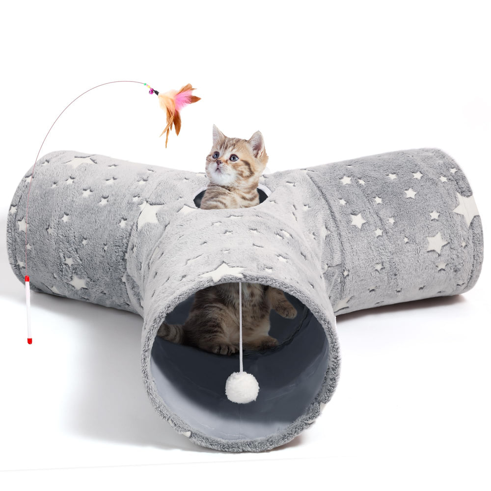 Tempcore túnel para gatos 3 vías colapsable, ideal para juego interactivo y exploración.