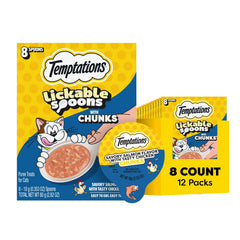 Temptations cucharas lamibles para gatos, sabor salmón con pollo, premio delicioso