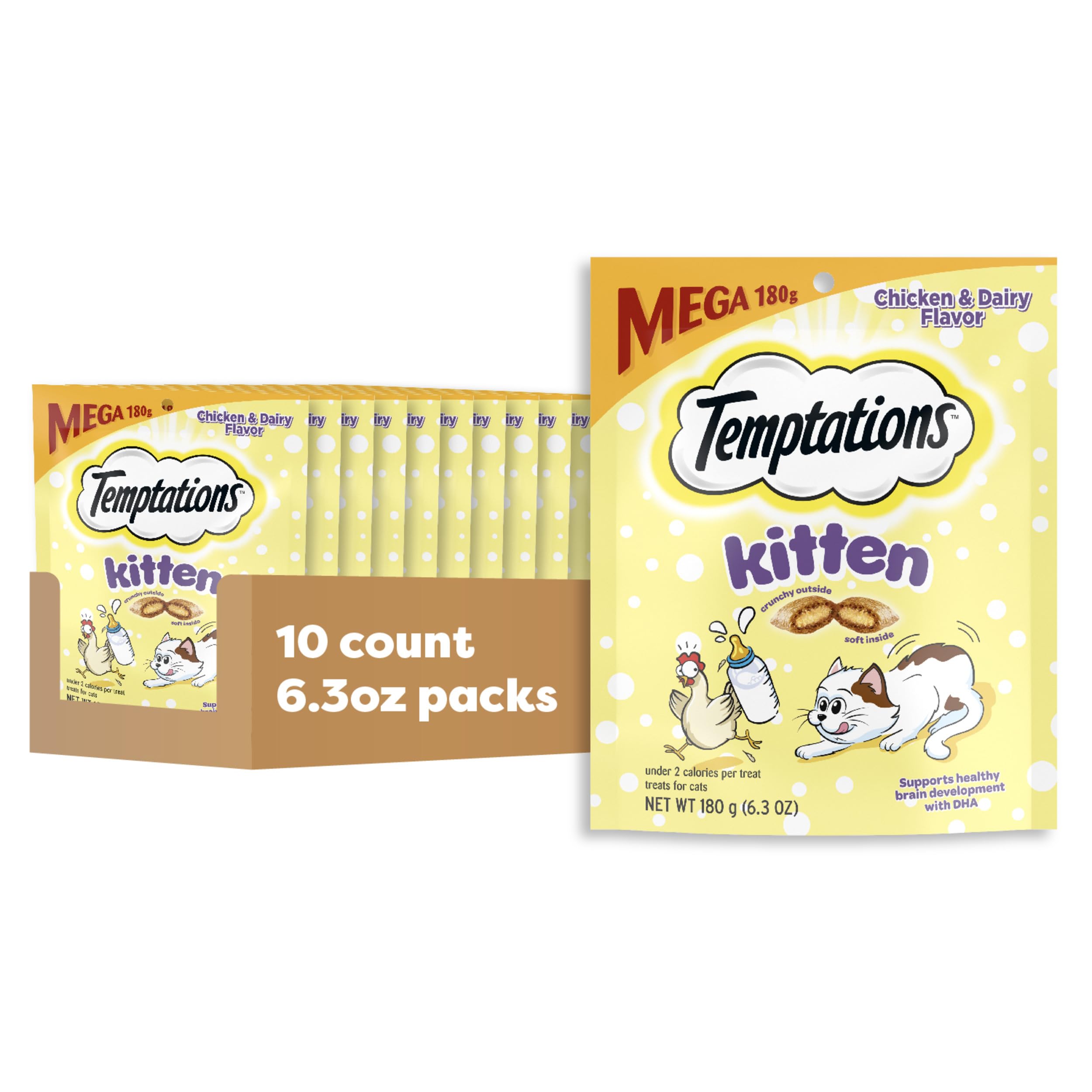 Temptations gatito, golosinas crujiente suave, premio dual para gatitos.