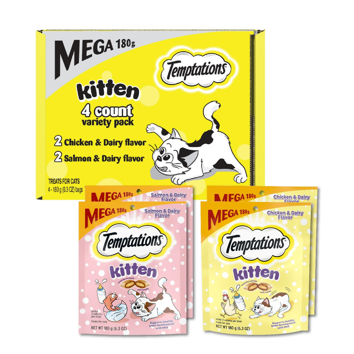 Temptations Gatitos variedad de snacks crujientes y suaves en bolsas prácticas para premiar diariamente