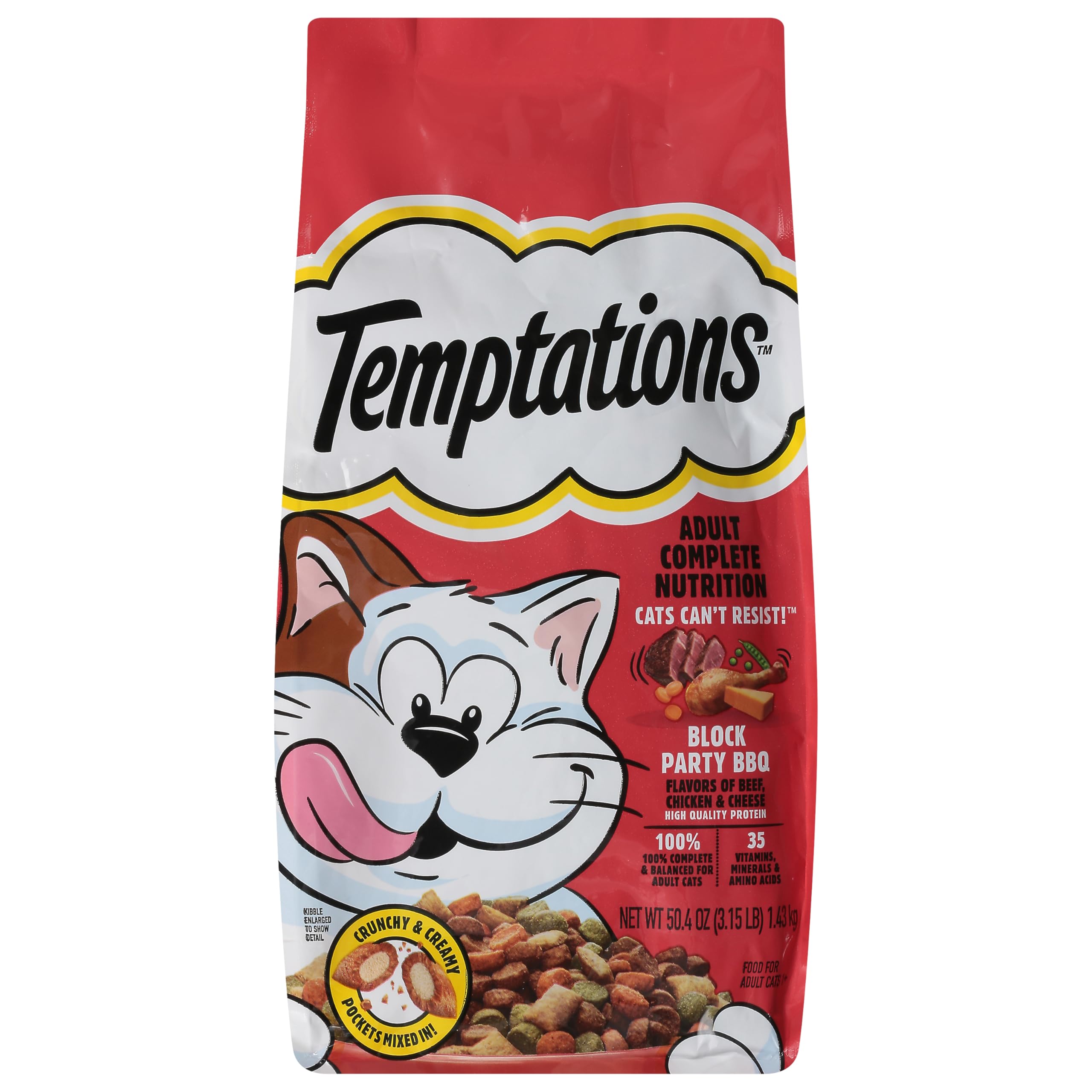 Temptations Gato adulto Block Party BBQ, apoyo diario para una alimentación sabrosa.
