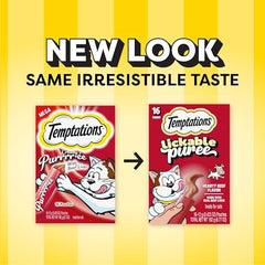 Gato lamiendo Temptations Purée: sabor a hígado de res.
